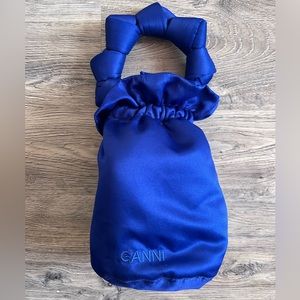 NWOT GANNI Solid Satin Bucket Bag in Blue Satin 💙